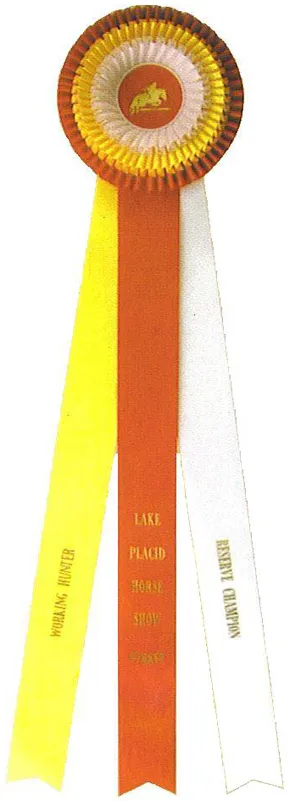 Orange, red and white triple-head rosette