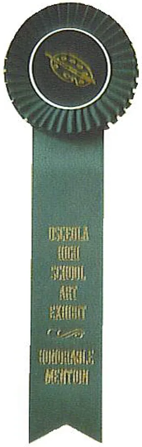Dark green single-head rosette with gold printing