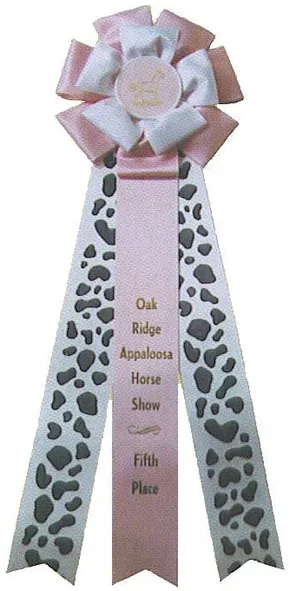 Lavender and white rosette with spotted streamers