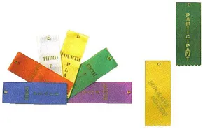 Fan of colored 2 by 6 inch placement ribbons