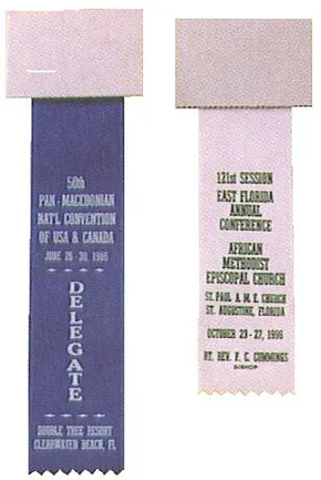 Delegate convention ribbons with name badges